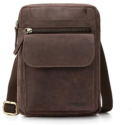 LEABAGS Leder kleine Umhängetasche Herren I Messenger Bag mit Schultergurt I Schultertasche I Herren Reisetasche I Tragetasche I Handtasche I Handytasche I Leder handgefertigt I Nature Dunkelbraun