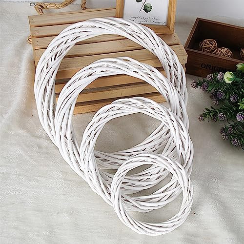 4PCS Natural Rattan Wreaths for DIY Craft, Front Door Wreaths for Summer/Spring, Wicker Wreath Ring for Thanksgiving Halloween Wall Decor, Christmas Wreath Making Supplies, 15+20+30+40cm (White)