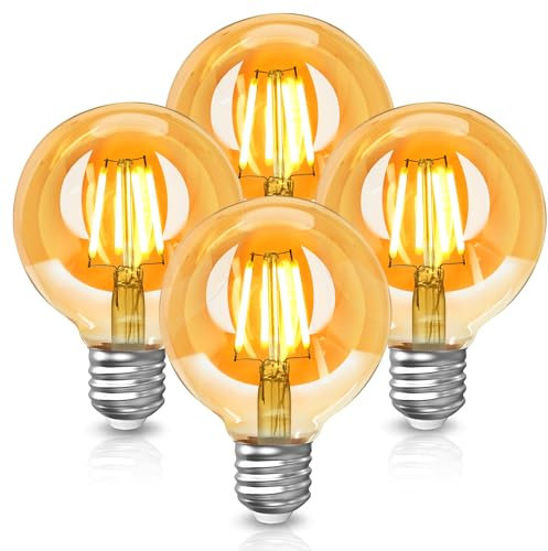 Bonnov Vintage E27 LED Glühbirne, 4W G80 Warmweiß 2700K, Amber Glas Leuchtmittel Ersetzt 40W, 400LM Filament Lampe für Haus Café Bar, Nicht Dimmbar, 4 Stück