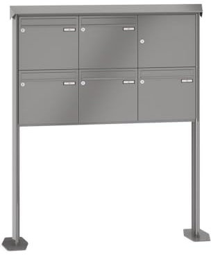 RENZ/Prisma / 5er Freistehende Briefkastenanlage Standbriefkasten/RAL-Farbe 9007 Volumen 12 L/mit Fußplatten/Dein-Briefkasten.de