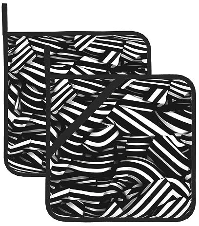 Set di presine bianche e nere (set da 2 pezzi), tappetini da cucina resistenti al calore per cottura a microonde, cottura in forno, piatti da portata e barbecue.