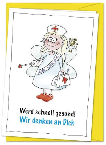 bernsteinfee-CARDS Karte Gute Besserung werd schnell gesund - XXL Karte mit süßer Fee, um gemeinsam schnelle Erholung und Genesung zu wünschen - Grußkarte inkl. Umschlag
