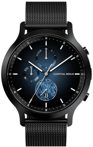 Lilienthal Berlin Chronograph Meteorite IV in schwarz – Herrenuhr am Mesh Armband aus Chirurgenstahl mit einem Quarzuhrwerk, saphirgehärtetem Mineralglas und Meteorit im Ziffernblatt – 42,5 mm
