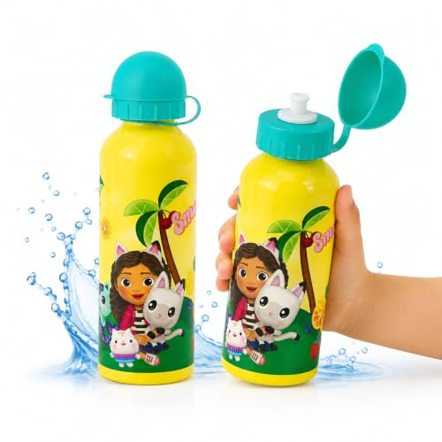 SRV Hub Gabby’s Dollhouse Metal Water Bottle for Kids – 500ml BPA Free Aluminium Bottle with Straw and Flip Cap | Durable, Leakproof, and Perfect for School, Travel & Sports