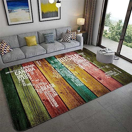3D Farbige Weltkarte Mit Holzmaserung Kinder Jugendliche Jungen Teppich Schlafzimmer Dekoration Kinderzimmer Wohnzimmer, Krabbelmatte Modern Weichem Flanell Kinderteppiche 31,4 X 62,9 Zoll - -8L1F-K9V