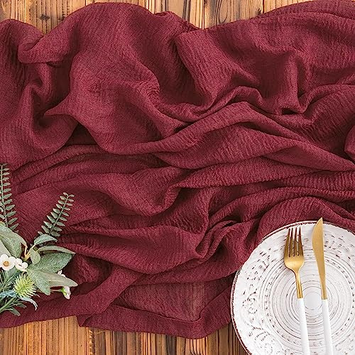 AOKSUNOVA Käsetuch Tischläufer Musselin Hochzeit Dekostoff Bordeaux