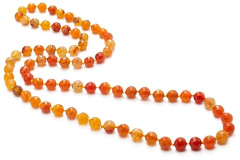 TreasureBay handgjort 10 mm naturlig ädelsten pärlhalsband för kvinnor 88 cm, lång ädelsten halsband (orange agat), Ädelsten