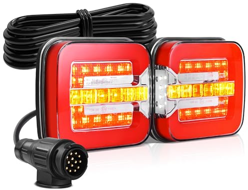 MICTUNING 12V Anhänger Rücklicht Set mit 7,5M Kabel, LED Anhänger Beleuchtung mit 13 Polig Stecker, 4 Funktionen mit E Prüfzeichen Heckleuchten, IP67 Wasserdicht für Anhänger, Wohnmobile, LKWs