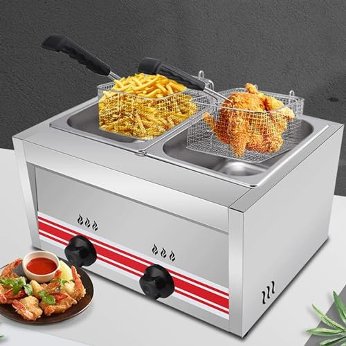 Dual Tank Grease Fryer,Electric Fryer and Rotary Fryer Head,Thermostat Timer Nozzle Fryer for Commercial Use ﻿,Doublecylinder