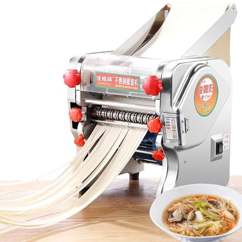 Qiang Eléctrica Máquina De Pasta Fresca Cortador De Masa De Acero Inoxidable con 2 Cuchillas De 3mm Redonda,9mm Plana Y 2mm Redonda,6mm Plana 0.3-20mm Ajustes De Espesor,FKM-220