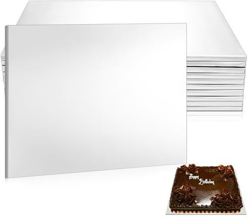 Affrolling 10 Pack Half Sheet Cake Board Drum 1/2 Inch Thick Rectangular Cake Pastry Drum Board Sheet Greaseproof Corrugated Paper Rectangle Cake Stand Carrier Base, 13-5/8 Inch x 18-3/4 Inch (Silver)