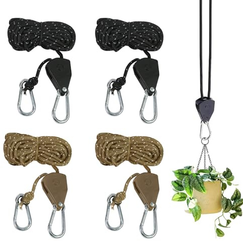 4 Pcs 4M Tent Guy Ropes with Pulley, 4mm Reflective Adjustable Guide Ropes, Heavy Duty Rope Tensioner Ratchet with Aluminum Adjuster for Outdoor, Camping, Hiking, Awning, Tents, Plant Growing