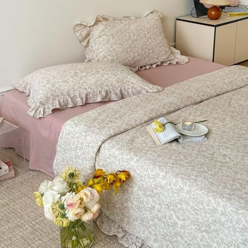 ISCBAFYX Doppellagige Steppdecke aus Musselin-Baumwolle für Kinder und Erwachsene, Gesteppte dünne Sommerdecken aus 100% Baumwolle, gerüschte Steppdecke für Doppelbett, Klimaanlage, waschbar (A, 200