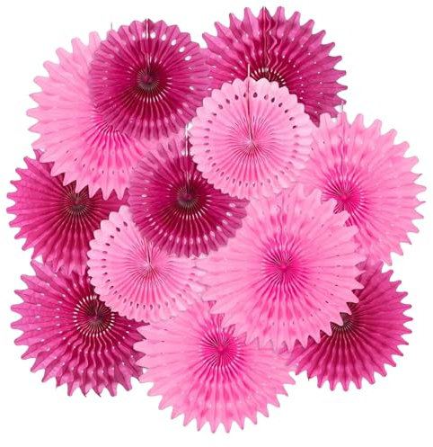 12 Pcs Pink Paper Party Decorations, Barbie Party Decorations, Hanging Paper Fans Pink Birthday Decoration for Birthdays Wall Ceiling Decor Wedding Baby Shower Neon Parties