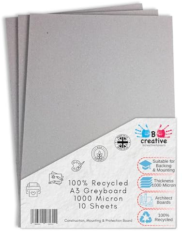 BCreativetolearn A3 Greyboard 29.7 x 42 cm 1000 Micron (1mm) 10 Sheets – Thick Recycled Mount Board for Backing, Model Making & Presentation