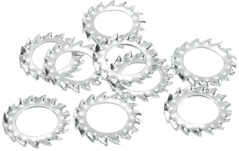 QUARKZMAN 100 Piezas Arandelas de Bloqueo Dentadas Externas M10 Acero con Acabado de Zinc Arandela de Bloqueo Dentada Externa para Sujetadores de Equipos Mecánicos Color Plata