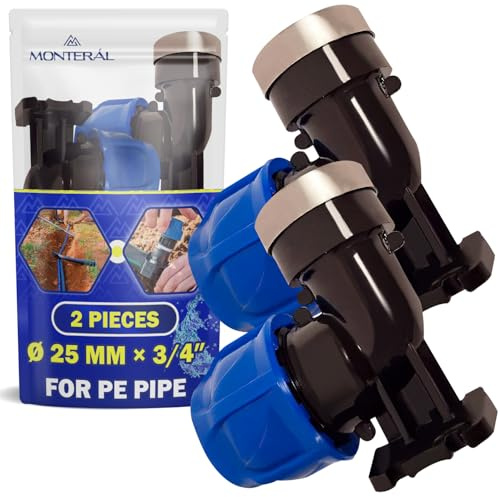 2 Piezas Racor Ø 25 mm x 3/4″ de Codo 90° con Soporte de Pared y Rosca Hembra Reforzada con Anillo de Acero Galvanizado de Polipropileno PP para Conectar Tubo Polietileno PE - MONTERAL