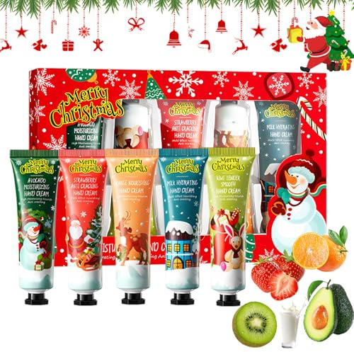 Pakfung Christmas Hand Cream Gift Set - 5 x 30ml Mini Travel Size Hand Cream for Dry Cracked Hands, Moisturizing Hand Lotion for Dry Skin, Christmas Stocking Stuffers for Women&Men