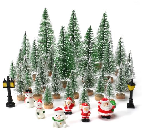 KINDPMA 38 Pezzi Mini Albero di Natale Artificiale e Babbo Natale e pupazzo di neve Artificiali Alberi Albero di Natale Piccolo per Festa di Natale Fai da te Decorare Tavolo