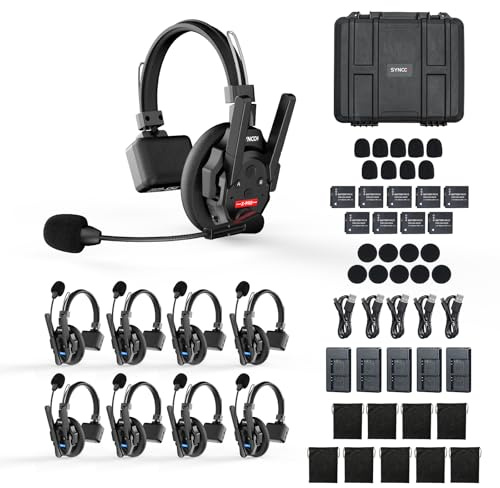 SYNCO Wireless Intercom Headset System, XTALK XPRO9 2.4GHz Full Duplex Wireless Headset with 24H 1640FT Team Communication Real-time Monitoring（9PCS）