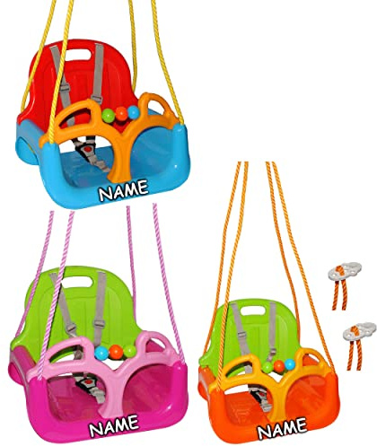alles-meine.de GmbH Gitterschaukel/Babyschaukel - incl. Name - mitwachsend & umbaubar - mit Gurt - ORANGE/GRÜN/GELB - Leichter Einstieg ! - belastbar 100 kg - Kindersch..