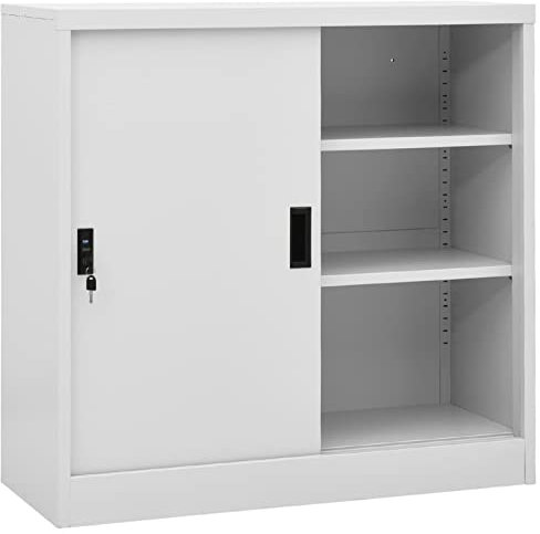 Iiaky Büroschrank mit Schiebetür Hellgrau 90x40x90 cm Stahl AktenschräNke Schrank Outdoor Filing Cabinets Blechschrank Lagerschrank