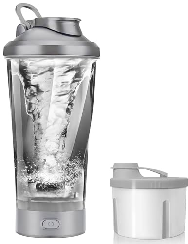 KOOSREEL Elektrische Protein-Shaker-Flasche, 473 ml, wiederaufladbarer Vortex-Mixer mit Pulver-Aufbewahrungsbox, BPA-frei, Shaker-Becher für Protein-Shakes & Mahlzeitenersatz-Shakes
