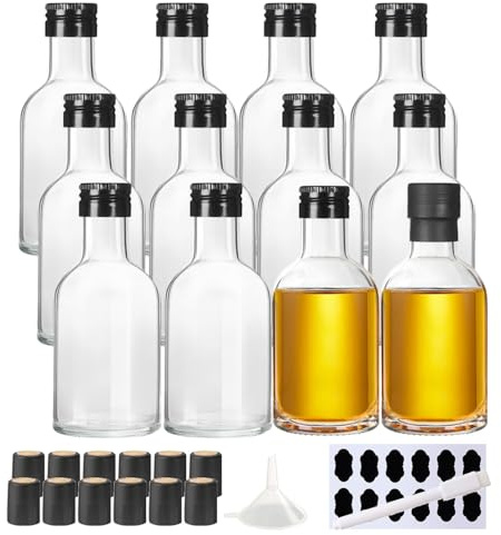 YBCPACK 100 ml Glasflaschen mit schwarzem Schraubverschluss, leere kleine Glasflaschen für Alkohol, Getränke, klare Mini-Wodka-Flaschen für Gastgeschenke, 12 Stück