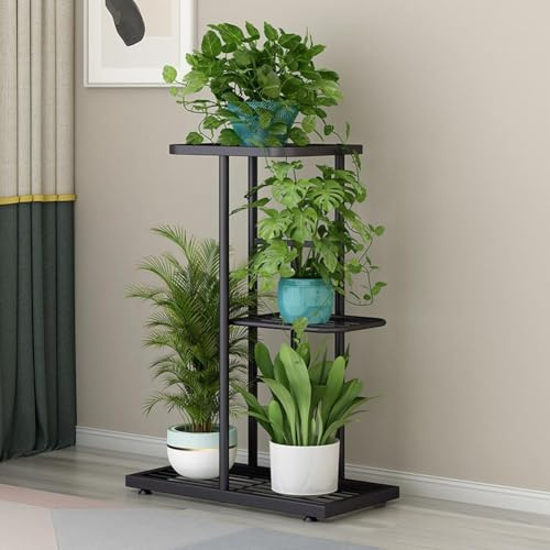 Zstar 3 Etagen Pflanzenregal Blumenregal, Pflanzenständer Blumenständer Metall Blumentopfständer Blumentreppe Blumenbank für Innen, Blumenregal Pflanzentreppe für Balkon Wohnzimmer, Dunkelgrau