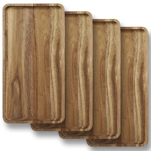 YUANQIAN Serviertablett aus Akazienholz – Holz-Charcuterie-Brett – rechteckige Holzplatte zum Servieren von Speisen, Obst und Käsebrett (4, L)