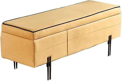 Rechteckiger Sofahocker, nordischer modischer Schuhhocker im Stoffdesign, Leichter Schuhwechselhocker, einfache, Moderne Kleiderbank, Bettbank (40 x 40 x 45 cm) (Farbe: Orange) (Farbe: Gelb,