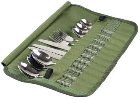 ohodhmnu Outdoor Camping Besteck-Aufbewahrungstasche, tragbar, aufrollbar, für Picknicks, Geschirr, Organizer, Gabel, Löffel, Tasche zum Kochen, Camping