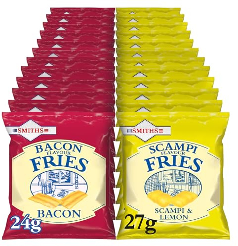 Smiths Savoury Snacks Bundle Scampi Fries & Bacon Fries (24 Bags Total) | Scampi Fries 12 x 27g & Bacon Fries 12 x 24g Multi-Pack