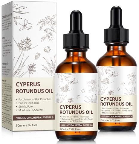 Rulviou 2 Pack Natural Cyperus Rotundus Oil for Hair Removal – Gentle & Effective Body Hair Growth Reducer, 4 fl.oz Bottles for All Skin Types, Non-Irritating Formula