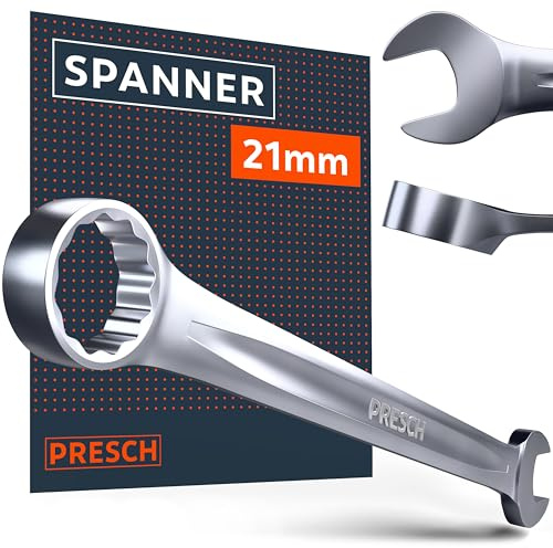 PRESCH Maulschlüssel 21mm - Extrem passgenauer Schraubenschlüssel - Ringmaulschlüssel 15° abgewinkelt für Arbeiten an beengten Stellen - Robuster, präzisionsgefertigter Ringschlüssel