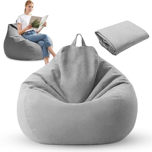 Zinueen Puf funda sin relleno (XL 100 x 120 cm) – Puf para exteriores para adultos y habitaciones infantiles, lino y algodón, puf para juegos, salón y jardín (gris claro)