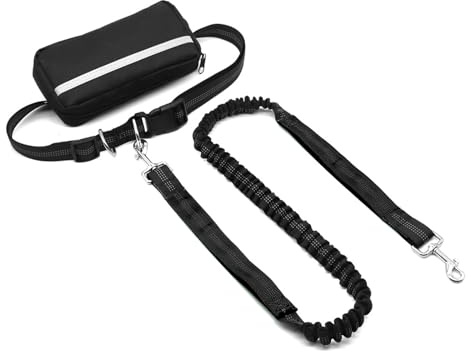 Hands Free Dog Lead with Adjustable Waist Belt, Nylon Strap, 360° Rotating Metal Hook, Reflective Pouch, Ideal for Running, Walking, Hiking for Medium/Large Dogs
