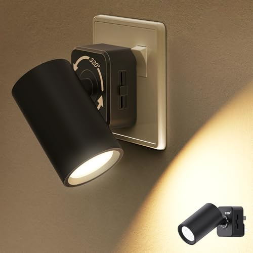JandCase Night Light Plug in Wall, Plug in Night Light with Dusk to Dawn Sensor, 320° Rotatable, Dimmable 0-100 LM, Warm White 3000K, Modern Plugin Wall Light for Bedroom, Hallway, Stair, 1 Pack