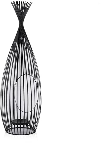 home&you - Laterne Bundlis, Gartenlaterne, Windlicht, Kerzenlaterne, Deko für Garten, Terrasse, Wetterfest, Metall & Glas, Groß, Modern, 70x22x22cm - Schwarz