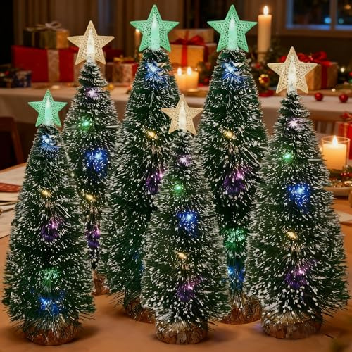 LED Mini Weihnachtsbaum,6 Stück Christmasbaum Mini Grün,Tisch-Weihnachtsbaum mit Lichtern,LED künstlicher Weihnachtsbaum Klein,Mini Tannenbaum Künstlich,für Weihnachtsfeier Dekoration