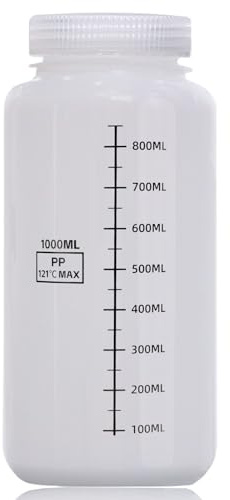 DKBT 1 styck plastflaska med bred halsflaska, 1 000 ml, tom laboratorieflaska, läckagesäker genomskinlig från HDPE-flaska med bred öppning för pillerflaskor, vattenprovflaskor