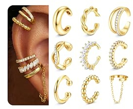 Morfetto Ear Cuff Gold für Damen 9 Ohrringe Ohne Ohrloch Ohrclips Damen Ohne Ohrlöcher Ohrmanschette Ohrringe 14K Vergoldet Fake Piercings in Geschenkbox