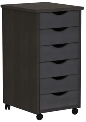 Carrello da cucina, carrello da cucina in legno, carrello con 6 cassetti per cucina, sala da pranzo, bagno, carrello da cucina nero su ruote