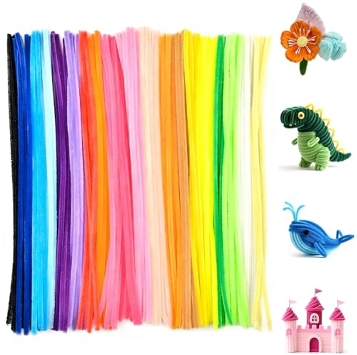 500 Stück Pfeifenputzer, Pfeifenreiniger zum Basteln, 20 Farben Pfeifenreiniger Bunt zum Basteln, 30cm x 6mm Chenilledraht Biegeplüsch, Pfeifenreiniger Blumen Set für Schüler und DIY Handwerk