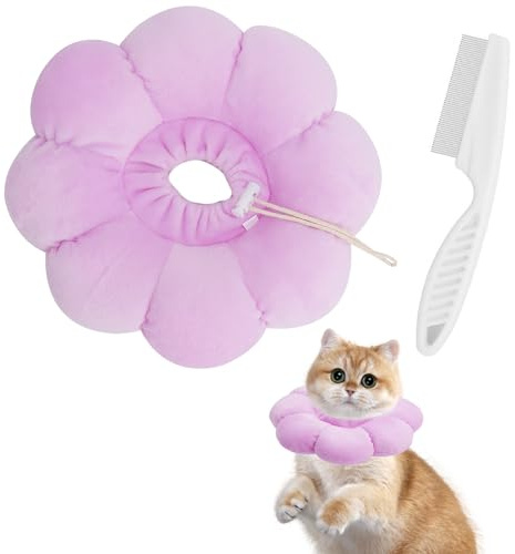 Halskedja katt mjuk, kattkrage, läckageskydd, katt med 1 loppkam, justerbart halsband för katter och små hundar, katthalsband, återställande katthalsband efter operation (violett, M)