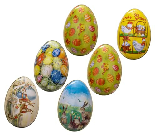 SILENRADAWN 6Pcs Metal Easter Egg Candy Boxes Set Easter Party Favor Treat Holders with Cookie and Snack Containers Portable Tin Storage and Chocolate
