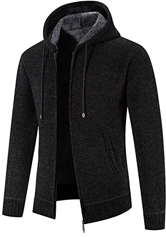 MJGkhiy Cardigan Uomo Invernale Lana Elegante Caldo Fleece Giacche Lavorato a Maglia Casual Termica Giacca in Maglione Imbottito in Pile Giubbino Maglioni con Cappuccio Felpato Giubbotto
