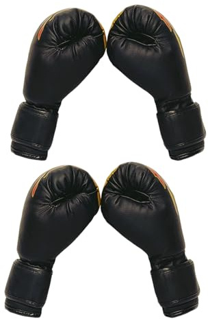 DECHOUS 2 Pairs Boxing Gloves PU Leather 6Oz Black with Flame Cartoon Design, Youth Training Sparring Gloves for Boys and Mma Muay Thai Karate Punching Bag Practice