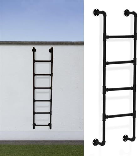 bodentreppe Wandmontierte Etagenbettleiter, Schwarze Fensterschachtleiter aus Metall, geschmiedete Eisenstufen for Hochbetten, Campingterrassen im Freien, Wohnmobile dachbodenleiter(140cm/55in)
