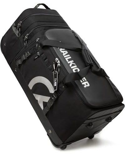 TRAILKICKER Extra Large Hockey Bag with Wheels, Durable Rolling Sports Equipment Duffle with Multiple Pockets, Ideal for Ice Hockey and Sports Gear, Black